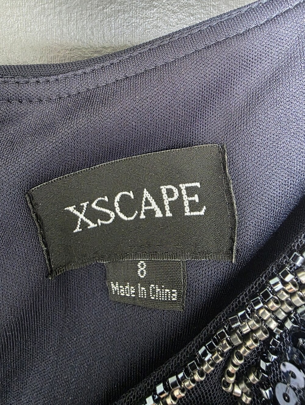 Xscape Navy Beaded Evening Gown Dress Women’s Size 8 Formal Mother of Bride NWT - Picture 5 of 11